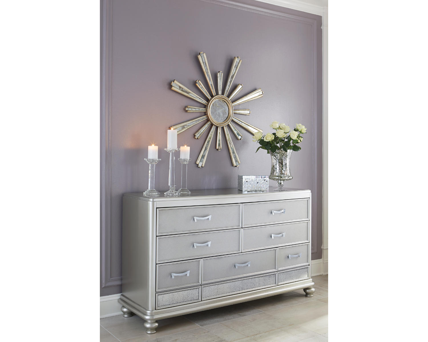 Coralayne Queen Upholstered Bed and Dresser