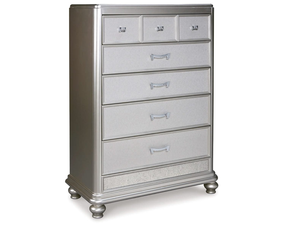 Coralayne Queen Upholstered Bed, Dresser, Mirror, Chest and Nightstand