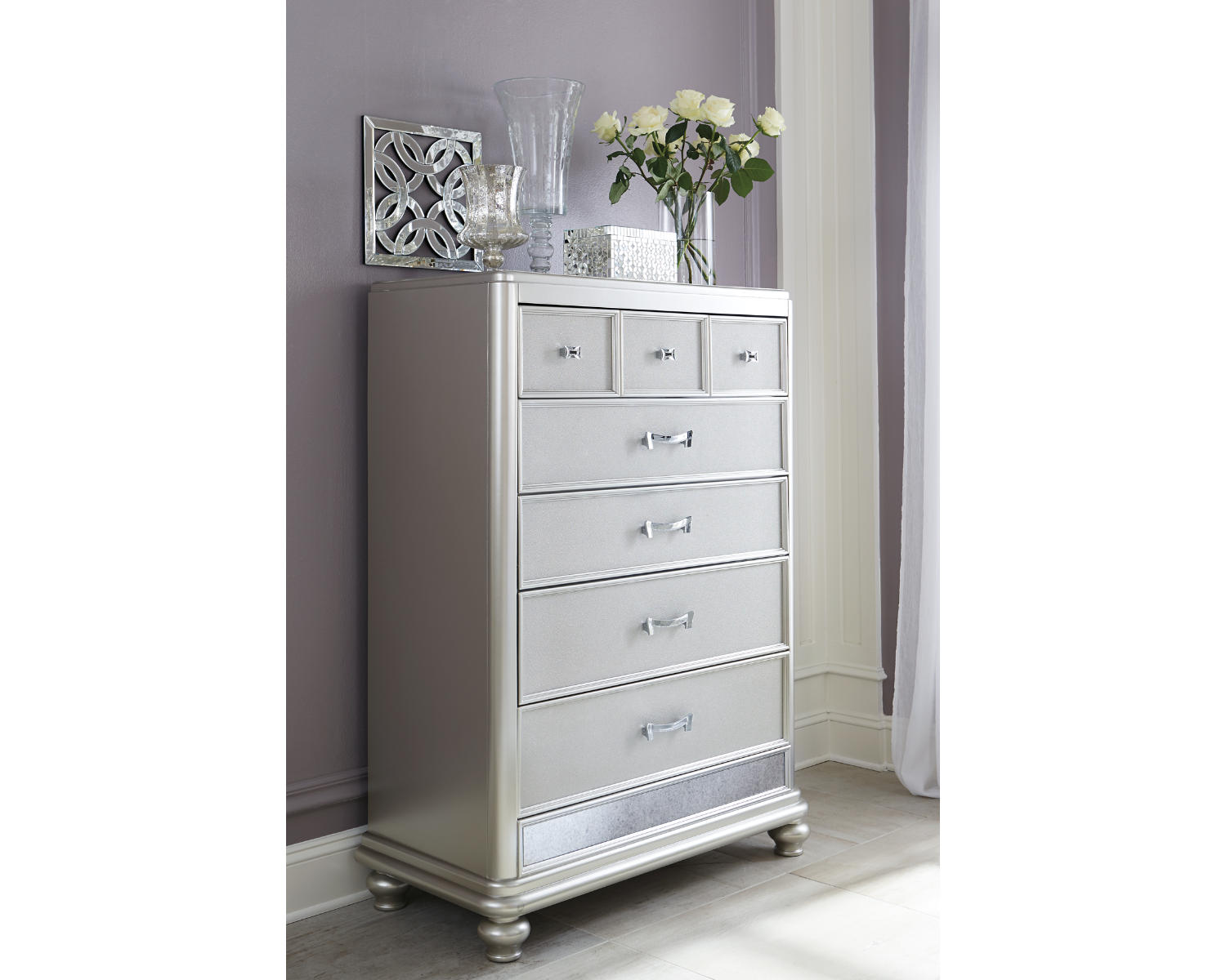 Coralayne Queen Upholstered Bed, Dresser, Mirror, Chest and Nightstand