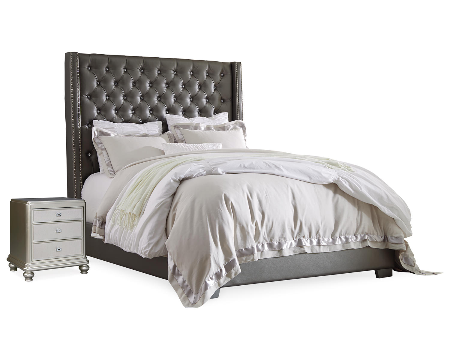 Coralayne Queen Upholstered Bed and Nightstand