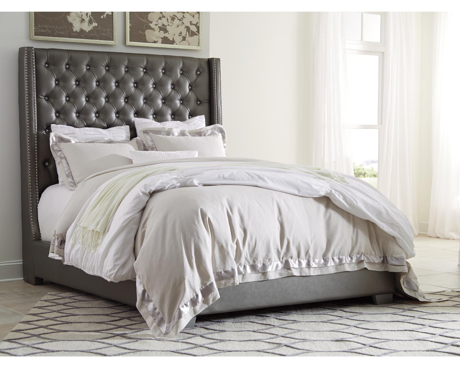 Coralayne Queen Upholstered Bed, Dresser, Mirror, Chest and Nightstand