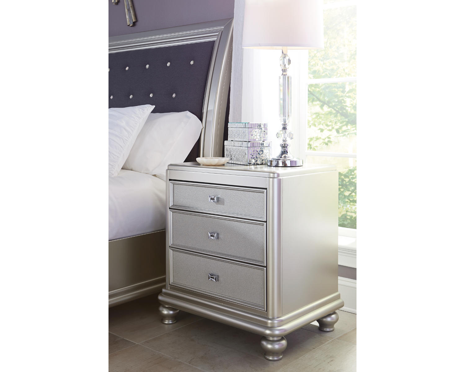 Coralayne Queen Upholstered Bed, Dresser, Mirror, Chest and Nightstand
