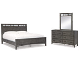 Cama Queen Montillan con paneles, cómoda y espejo
