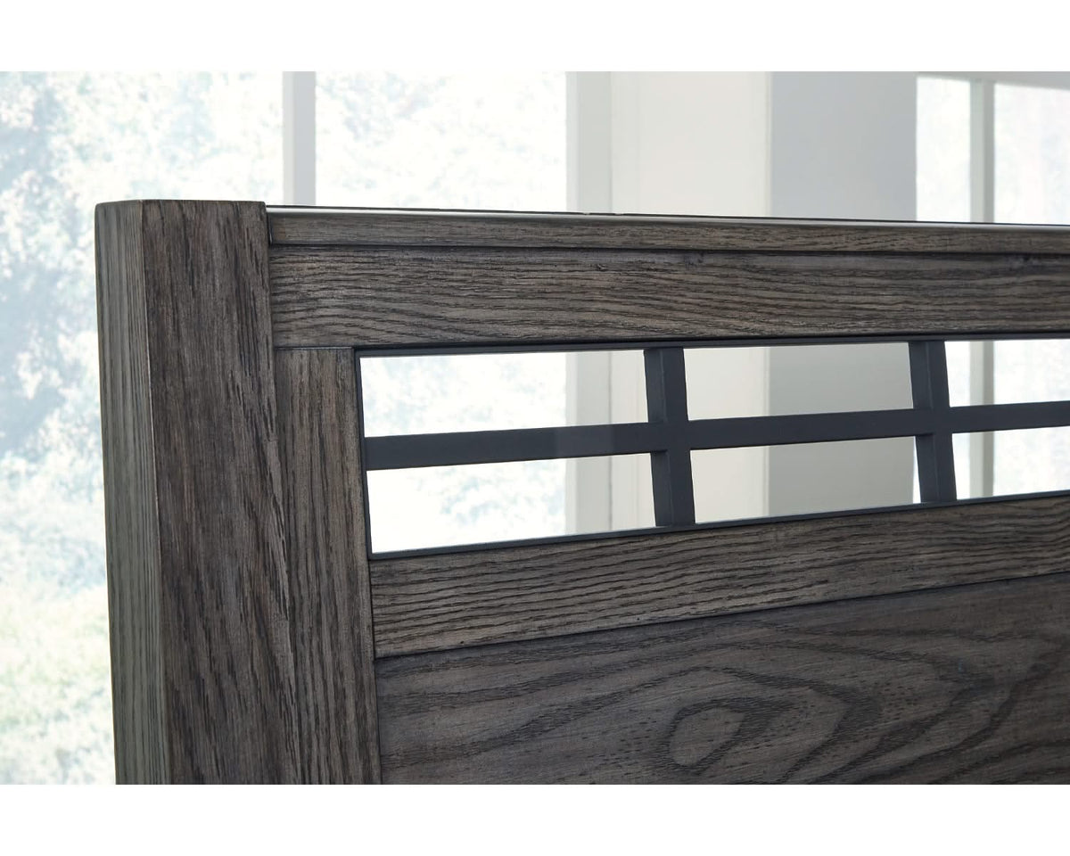 Cama Queen Montillan con paneles, cómoda y espejo