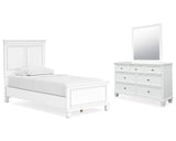 Cama doble Fortman con paneles, cómoda y espejo