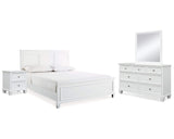 Cama King Fortman con paneles, tocador, espejo y mesita de noche