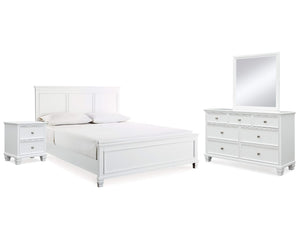 Cama King Fortman con paneles, tocador, espejo y mesita de noche