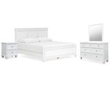 Cama King Fortman con paneles, tocador, espejo y mesita de noche