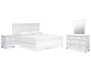 Cama King Fortman con paneles, tocador, espejo y mesita de noche