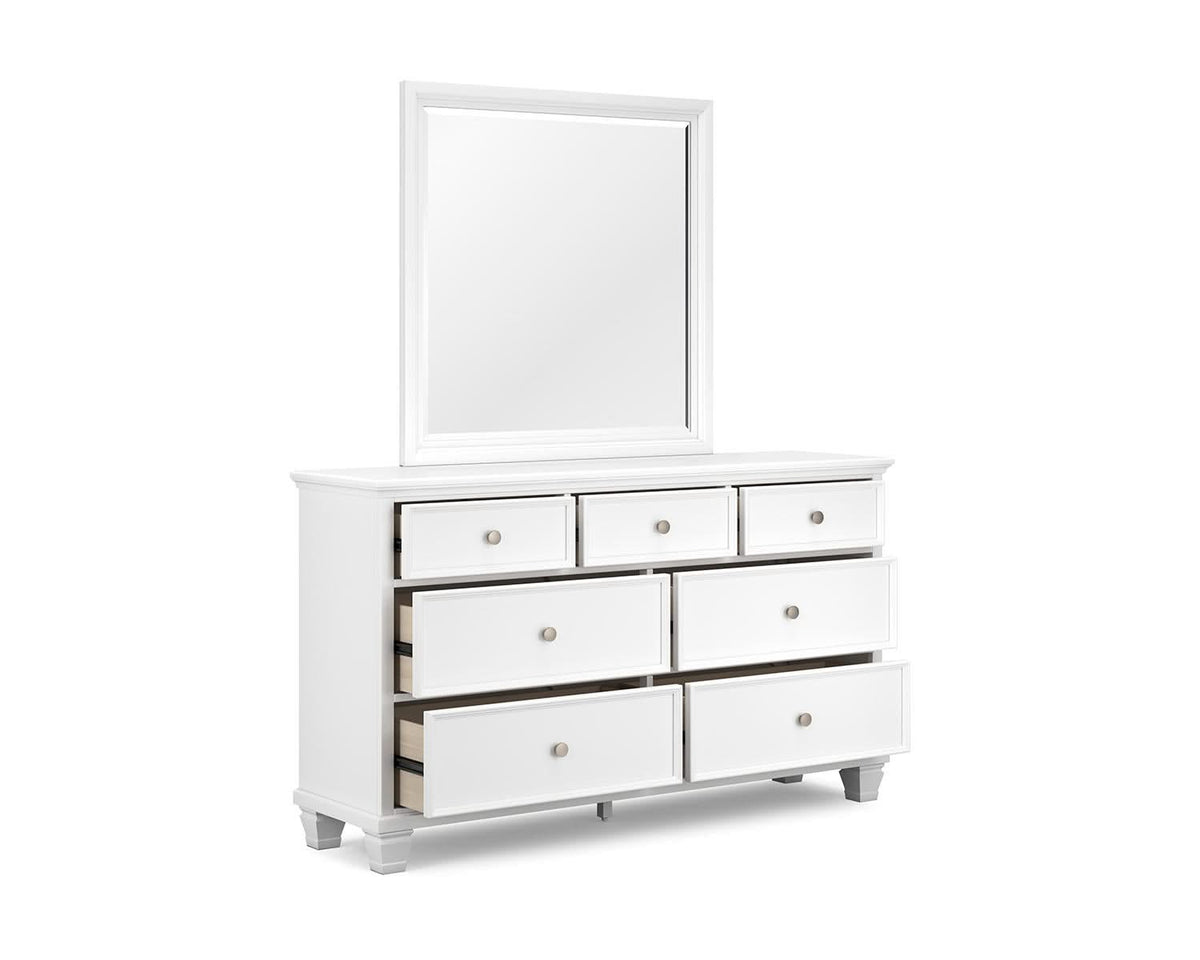 Cama doble Fortman con paneles, cómoda y espejo