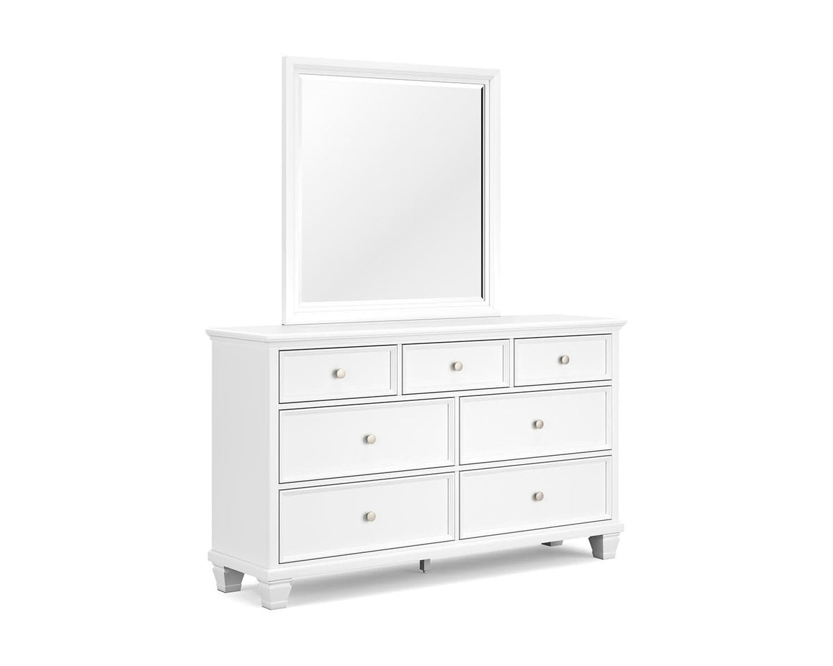 Cama King Fortman con paneles, tocador, espejo y mesita de noche