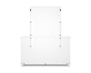 Cama Queen Fortman con paneles, tocador, espejo y mesita de noche