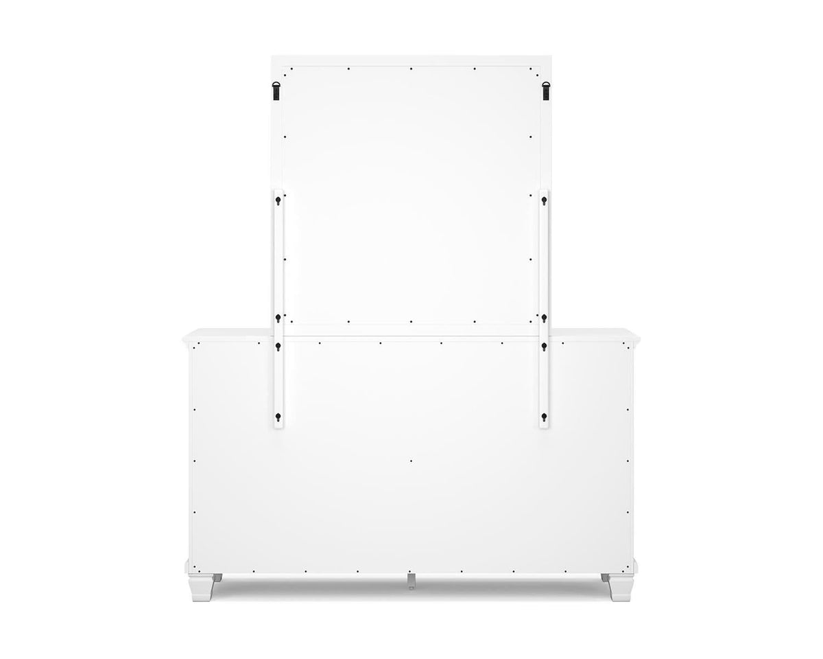Cama King Fortman con paneles, tocador, espejo y mesita de noche