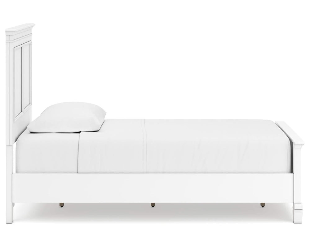 Cama doble Fortman con paneles, cómoda y espejo
