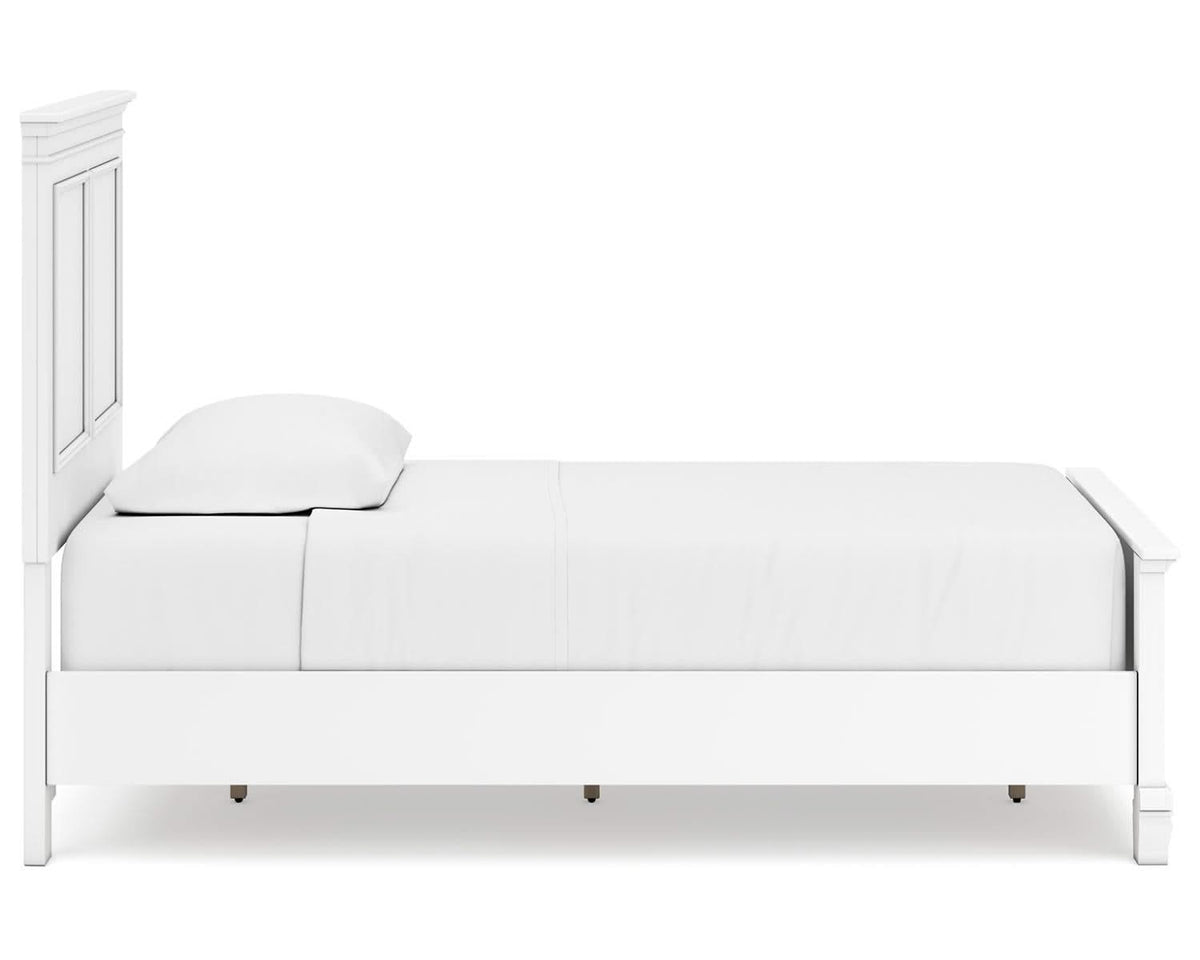 Cama doble Fortman con paneles, cómoda y espejo
