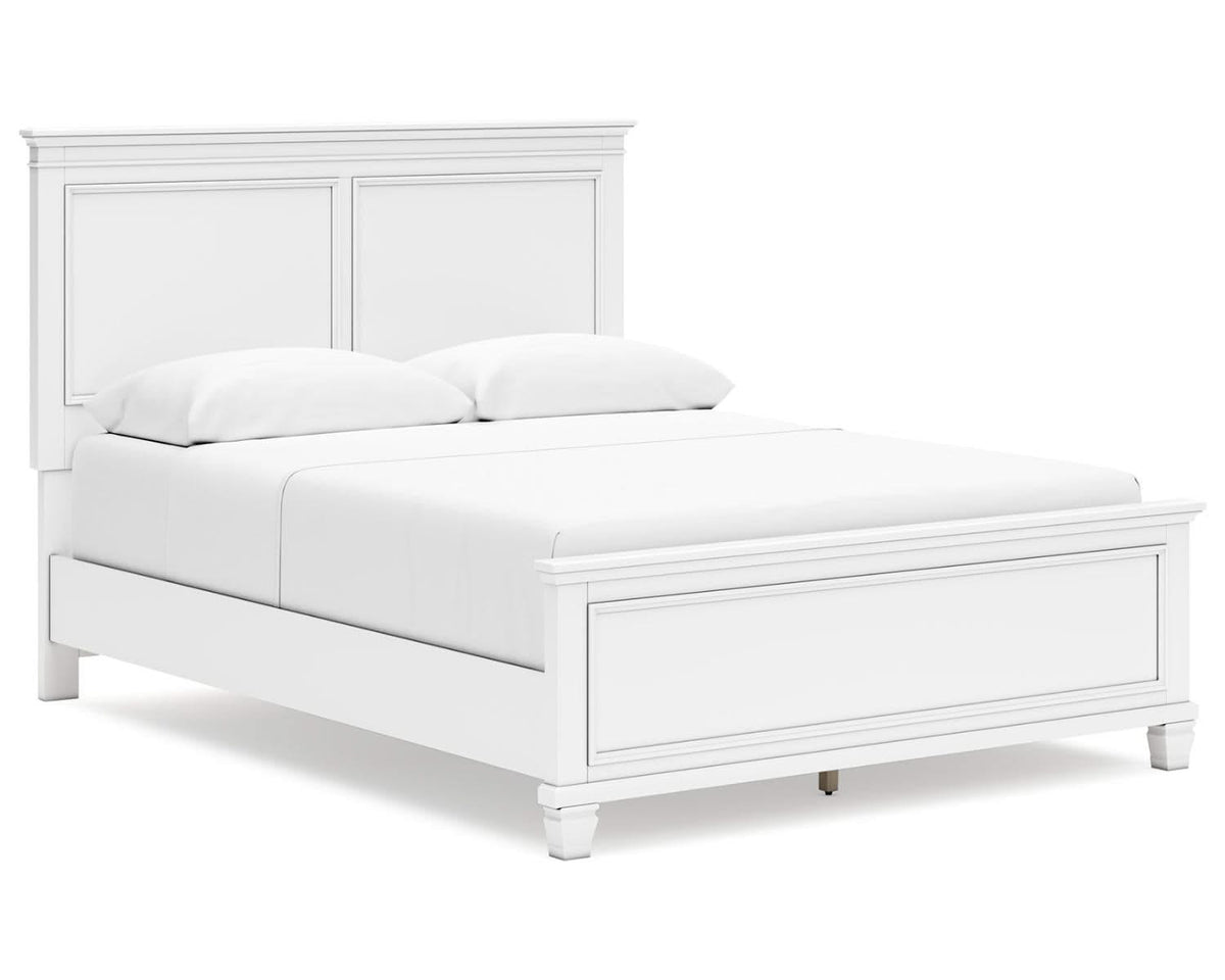 Cama Queen Fortman con paneles, tocador, espejo y mesita de noche