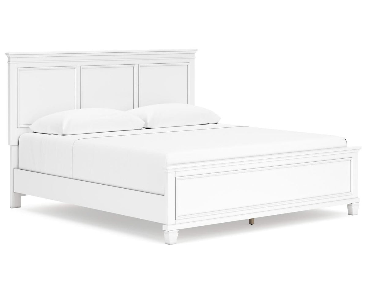 Cama King Fortman con paneles, tocador, espejo y mesita de noche