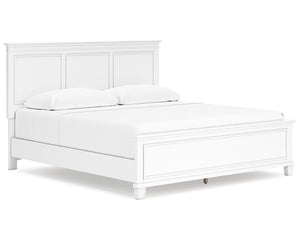 Cama King Fortman con paneles, tocador, espejo y mesita de noche