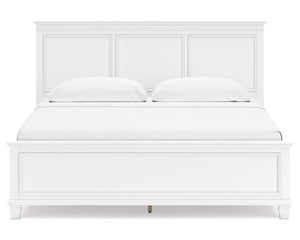 Cama King Fortman con paneles, tocador, espejo y mesita de noche