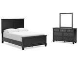 Cama de panel completo Lanolee, tocador y espejo