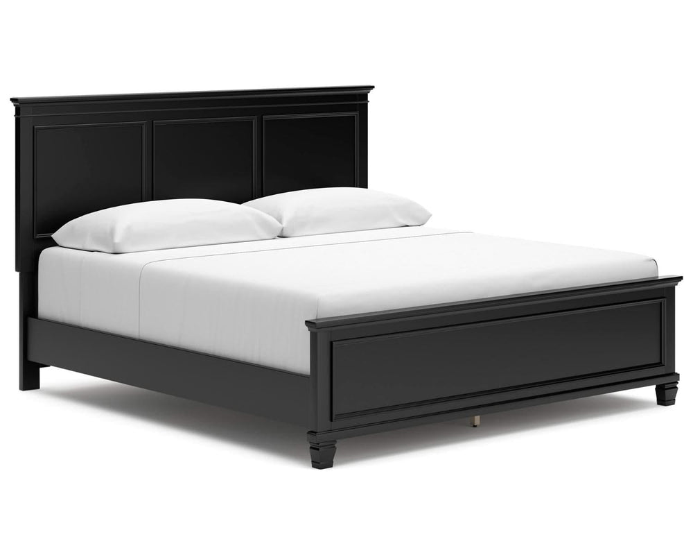 Cama King con paneles, tocador y espejo Lanolee