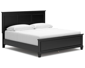 Cama King con paneles, tocador y espejo Lanolee