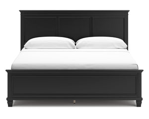 Cama King con paneles, tocador y espejo Lanolee