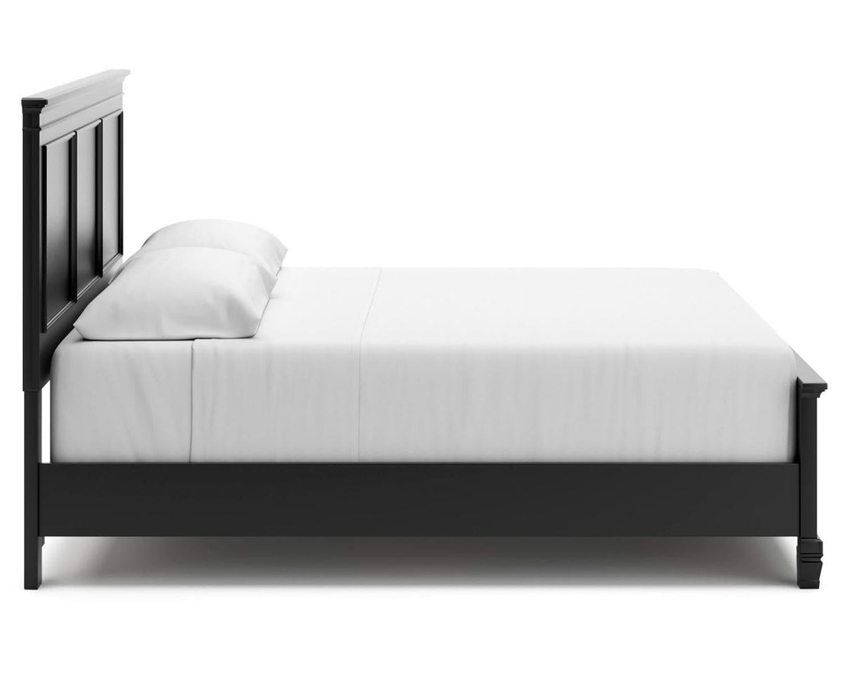 Cama King con paneles, tocador y espejo Lanolee