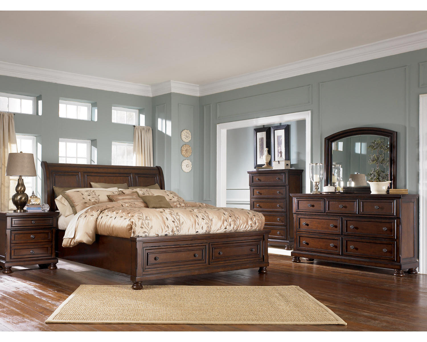 Porter King Sleigh Storage Bed, Dresser and Mirror
