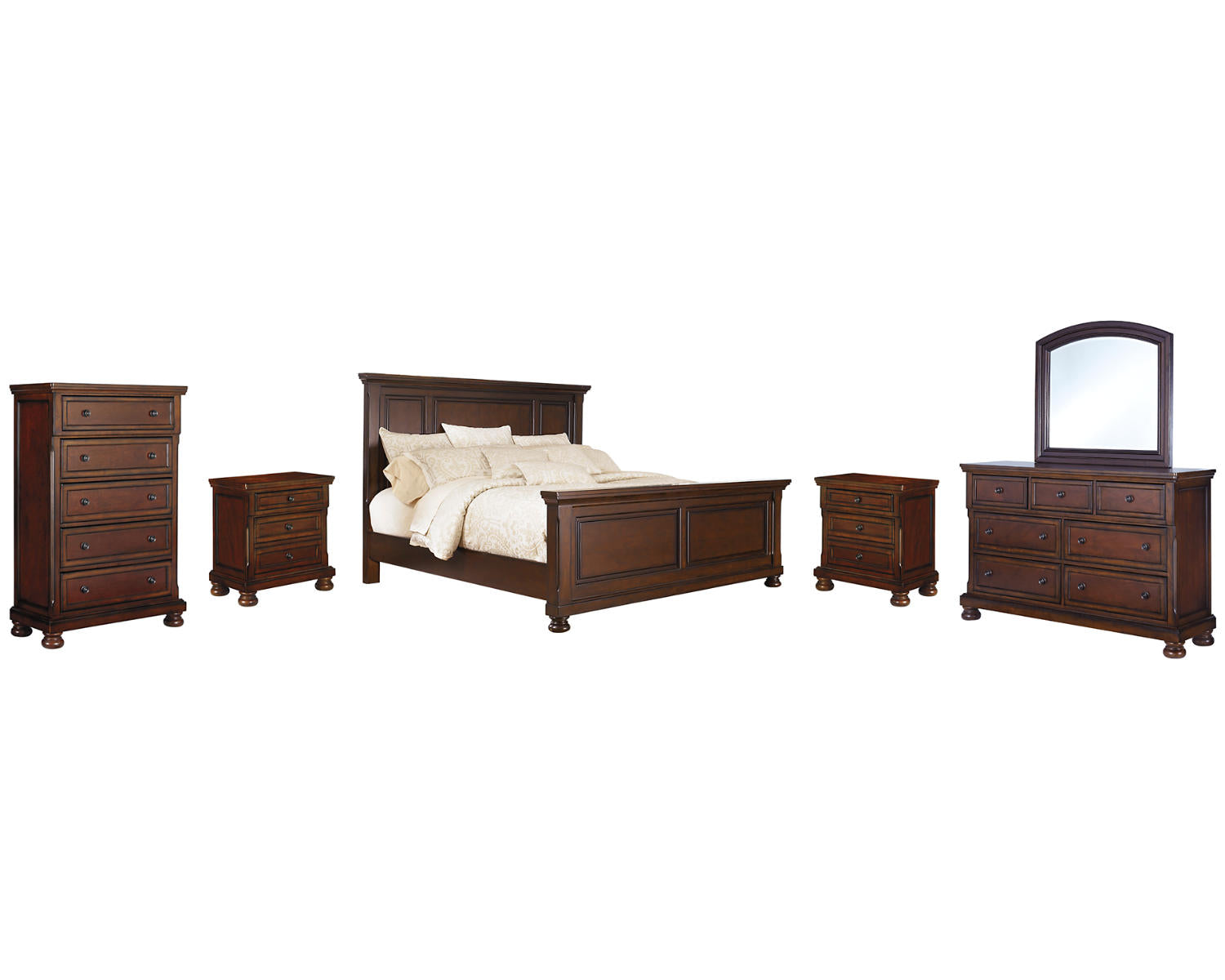 Porter Queen Panel Bed, Dresser, Mirror, Chest and 2 Nightstands