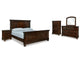 Cama Porter King con paneles, tocador, espejo, cómoda y mesita de noche