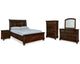 Cama Queen tipo trineo Porter, tocador, espejo, cómoda y mesita de noche
