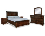 Cama Queen Porter con almacenaje, tocador, espejo y dos mesitas de noche
