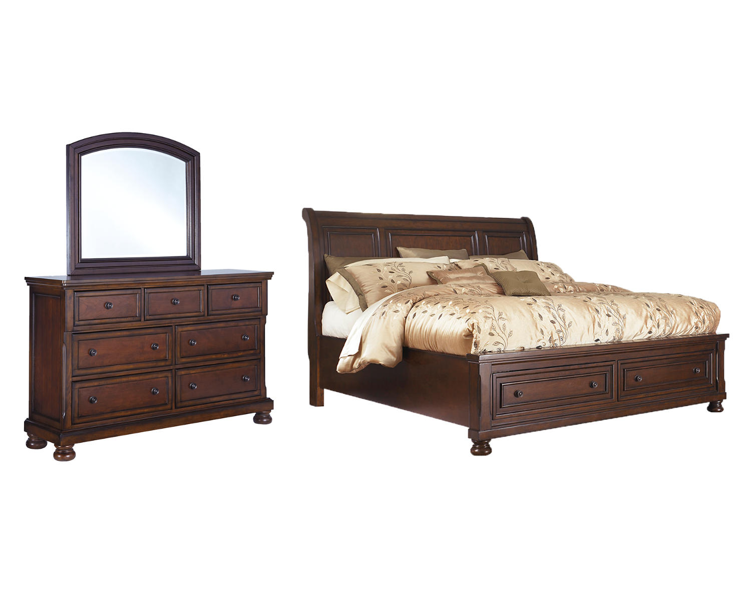 Porter Queen Sleigh Bed, Dresser and Mirror