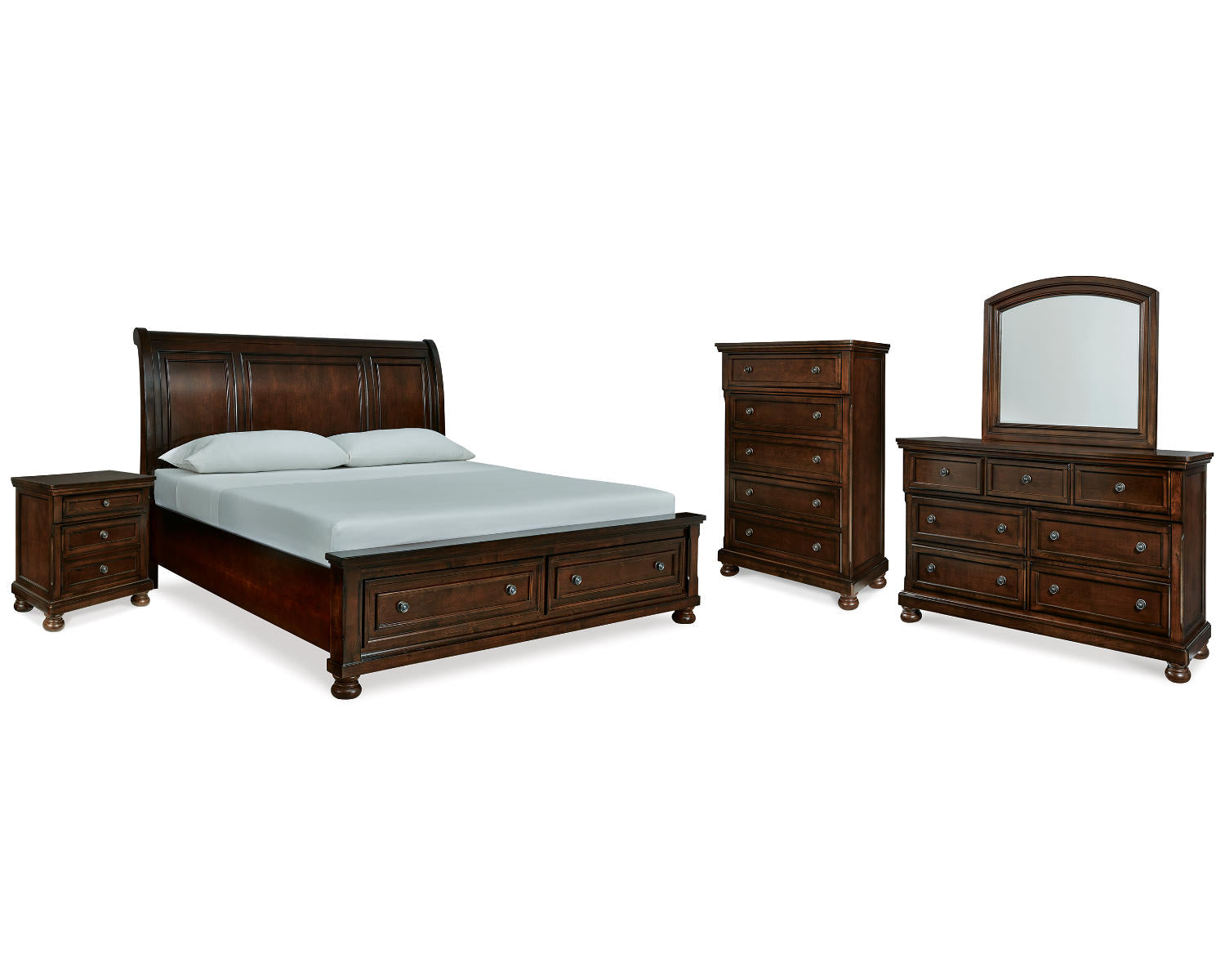 Porter King Sleigh Bed, Dresser, Mirror, Chest and Nightstand