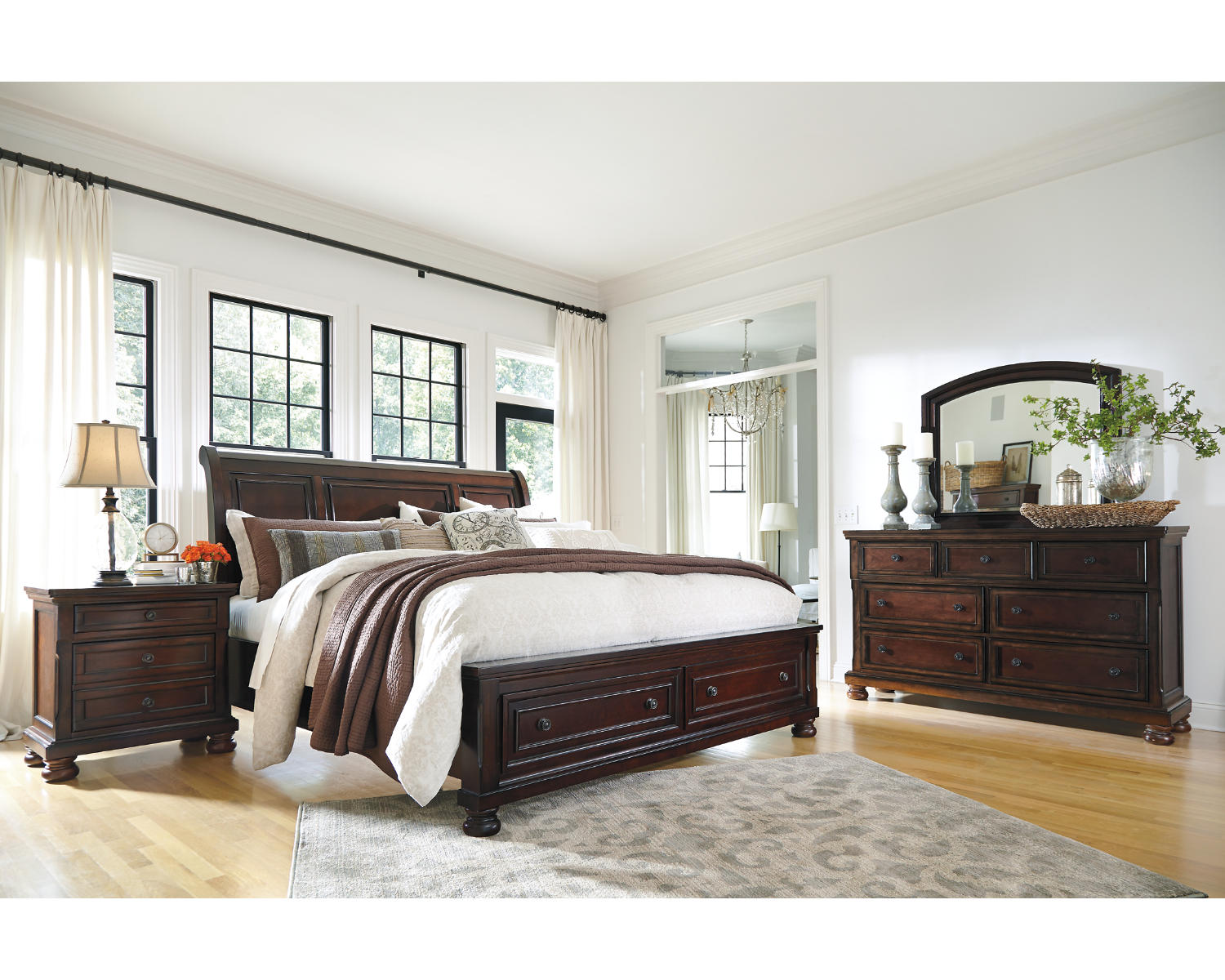 Porter California King Sleigh Bed, Dresser, Mirror and Nightstand