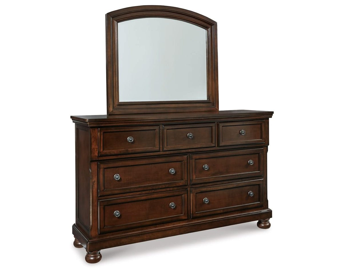 Cama Queen Porter con almacenamiento, tocador, espejo y mesita de noche