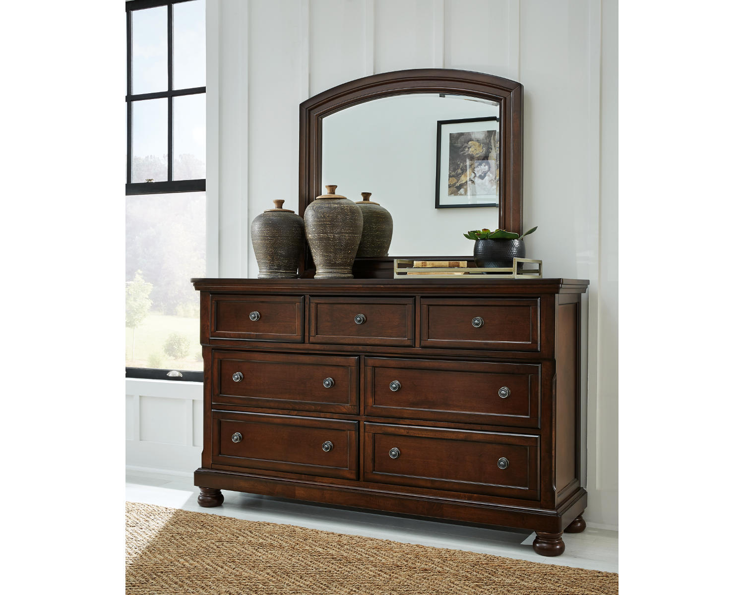 Porter Queen Sleigh Storage Bed, Dresser, Mirror and Nightstand
