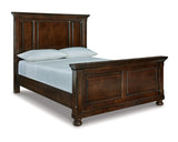 Cama Queen Porter con paneles, tocador, espejo y mesita de noche