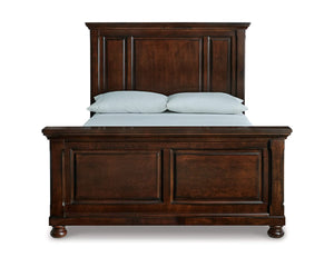 Cama Queen Porter con paneles, tocador, espejo y mesita de noche