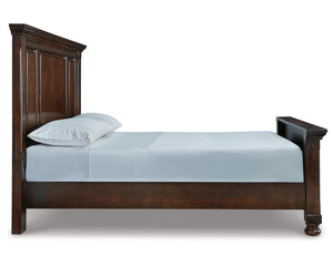 Cama Queen Porter con paneles, tocador, espejo y mesita de noche