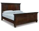 Cama Porter King con paneles, tocador, espejo, cómoda y mesita de noche