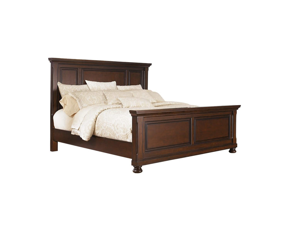 Cama Porter King con paneles, tocador, espejo y cómoda