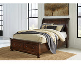 Cama Queen Porter con almacenamiento, tocador, espejo y mesita de noche