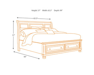 Cama Queen Porter con almacenamiento, tocador, espejo y mesita de noche