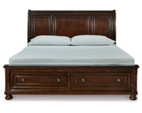 Cama Porter King tipo trineo con almacenaje, tocador, espejo, cómoda y dos mesitas de noche