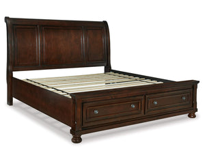Cama Porter King tipo trineo con almacenaje, tocador, espejo, cómoda y dos mesitas de noche