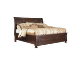 Cama Queen Porter con almacenamiento, tocador, espejo, cómoda y dos mesitas de noche