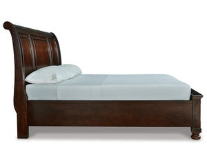 Cama Porter King tipo trineo con almacenaje, tocador, espejo, cómoda y dos mesitas de noche