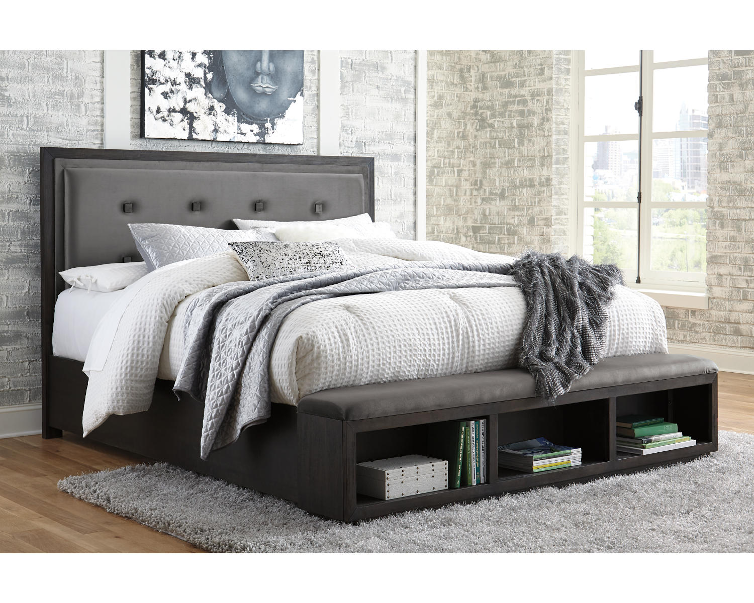 Hyndell Queen Upholstered Panel Bed with Storage